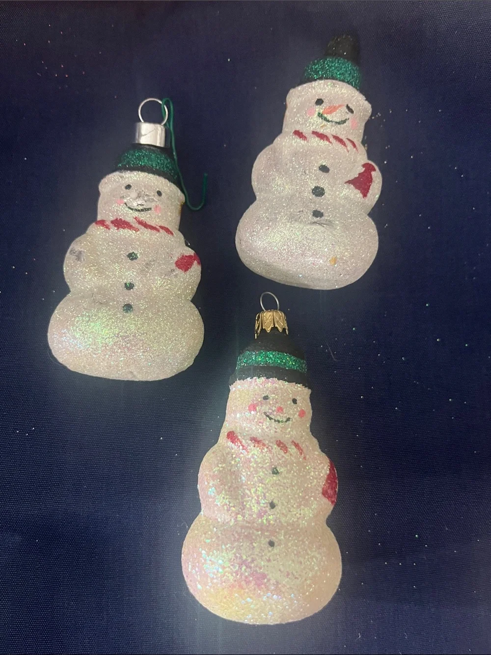 Glitter Snowman Ornaments - White and Green Holiday Set